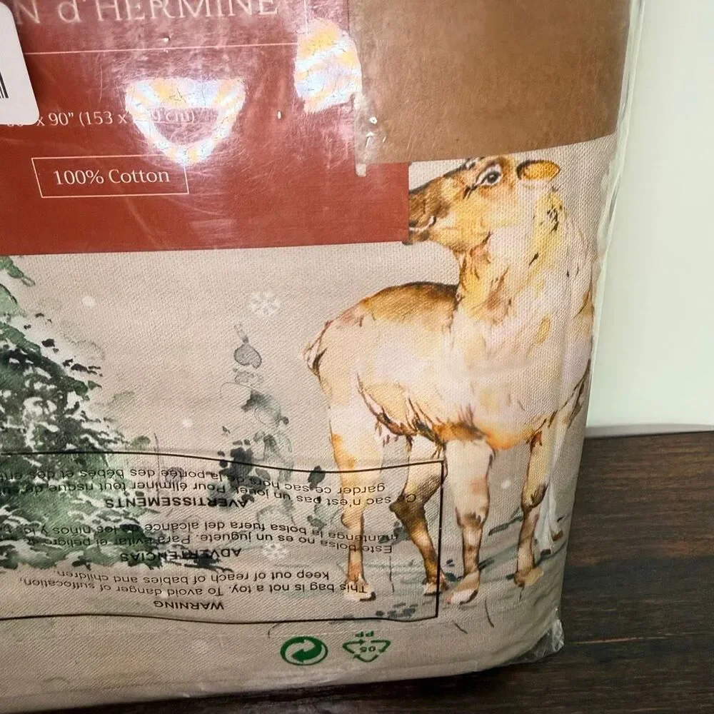 Maison d’Hermine Deer in the Woods cotton rectangle Tablecloth 60x90” NIB